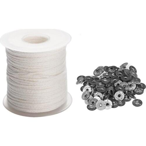 DIY Handmade Candle Making Acceaaories Set including 1 Roll 61m Cotton Candle Wick Core + 100PCS Metal Candle Wick Sustainer Tab