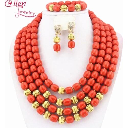 Orange African Coral Jewelry Set Coral Beads Necklace Set Nigerian African Wedding Beads Jewelry Set WS3090