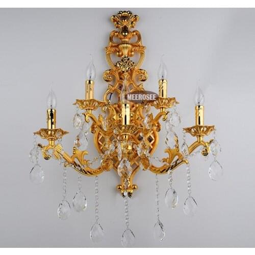 Gold Color Crystal Wall Lamp Gold Wall Sconces Light Crystal Wall Bracket Bra Lighting 5 Lights Bedroom Dining Room Luminaria
