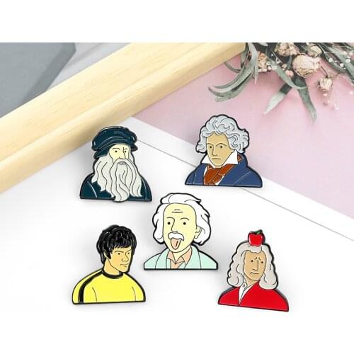 Creative Bruce Lee Einstein Beethoven Character Exquisite Enamel Brooch Fashion Shirt Denim Backpack Personalized Accessories