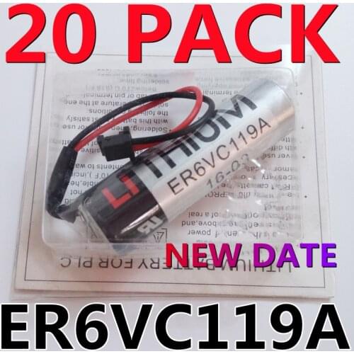20PCS/lot Original New ER6V ER6VC119A Battery 3.6V 2000mAh PLC Lithium Batteries With Black Plugs Connectors Free Shipping