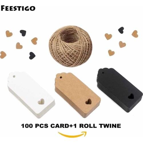 Feestigo 100PCS Vintage Kraft Hollow Heart Paper Gift Hang Tags With String Wedding New Year Valentines Party Decorations Card