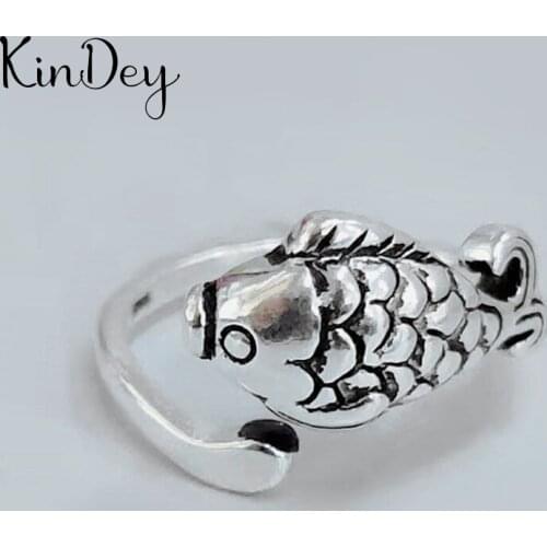 Trendy Silver Color Fish Rings For Women Men Boho Vintage Jewelry Adjustable Size Finger Rings