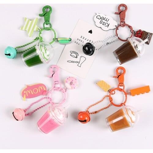 Cute Milk Tea Bottle Wine Bottle Keychain Keyring For Women Gift Resin Colorful Bell Donut Bag Car Holder Food Pendant Keychain