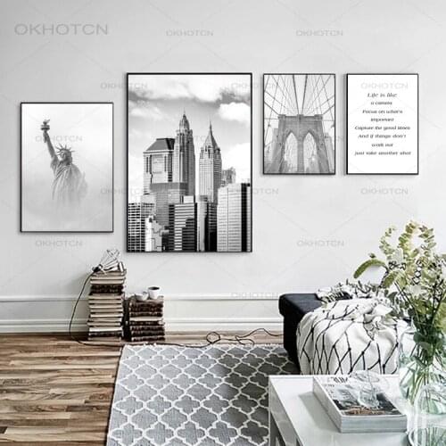 Nordic Posters and Prints Wall Art Canvas Painting Famous Scenery New York Statue of Liberty Black White Picture Home Decoration