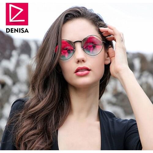 DENISA Retro Round Sunglasses Women Men Fashion Steampunk Vintage Rhombus Sun Glasses Girls UV400 lunette de soleil femme G18034