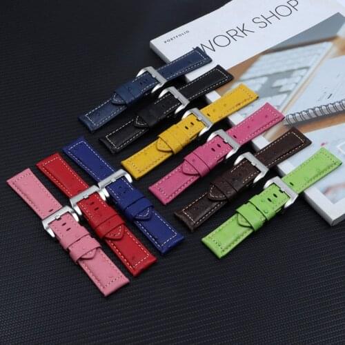 Vintage Italian Cow Ostrich Leather Pattern Watch Band 22mm 24mm Colorful bracelet Watchband For PAM441/Panerai Strap Pin Buckle