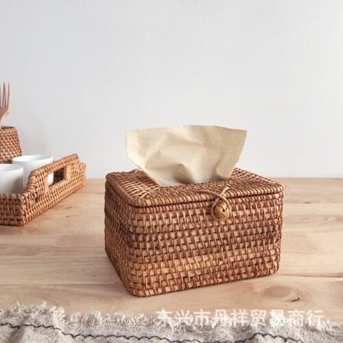Vietnam Rattan Paper Towel Box Living Room Paper Drawing Paper Tube Creative Simple Hotel High-end Home Scandinavian INS Custom