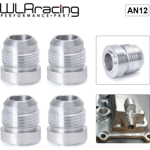 WLR RACING - 4PCS/PACK Top Quality Aluminum AN12-AN Straight Male Weld Fitting Adapter Weld Bung Nitrous Hose Fitting Silver