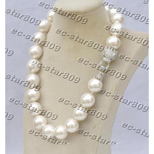 Z11400 20" 20mm Round White South Sea Shell Pearl Necklace Cougar CZ
