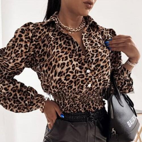 2021 Vintage Leopard Print Long Sleeve Blouse Shirt Office Ladies Turn-down Collar Pullovers Autumn Streetwear Female Fit Blusa