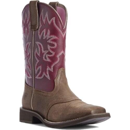 New Europe And Woman Leather Platform Cowboy Boots Retro Autumn Winter Knight Boots Fashion Square Head Low Heel Ladies Shoes