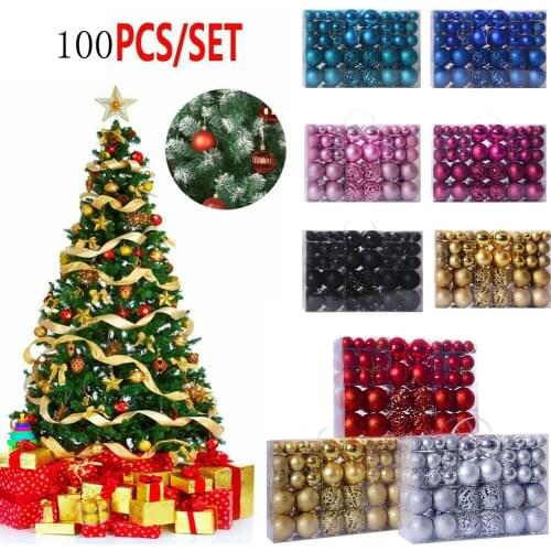 100 Pieces Christmas Ball Ornaments Xmas Tree Ball Bauble Hanging Home Party Ornament Decor Solid Box wholesale