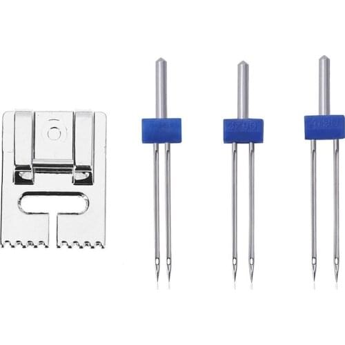 3 Pcs Double Twin Needles & 9 Grooves Sewing Presser Foot Needlework Craft Sewing Machine Parts Stretch Pins for Household DIY