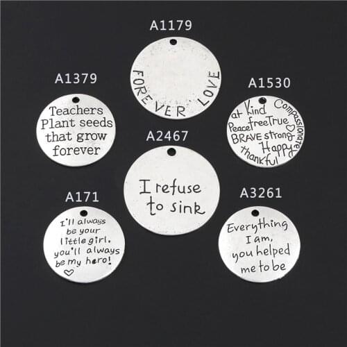 5pc Silver Color I Will Be Your Little Girl,You Will Be My Hero Inspiration Word Charms Pendant Bracelet Necklaces Jewelry