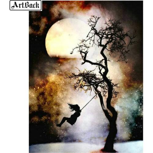 5d diy diamond painting girl tree view full square diamond embroidery animal new arrival diamond mosaic 3d wall sticker