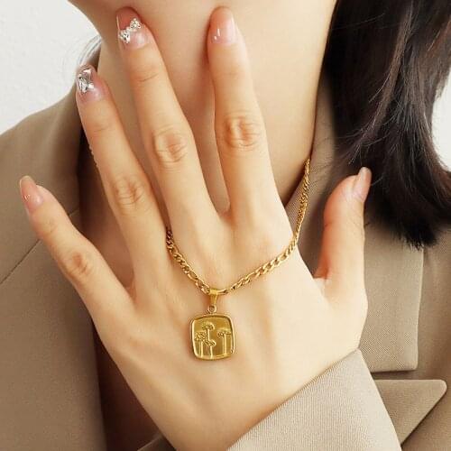 Amaiyllis 18K Gold Lotus Dandelion Square Pattern Clavicle Necklace Light Luxury Simple Necklace Pendant For Women Jewelry