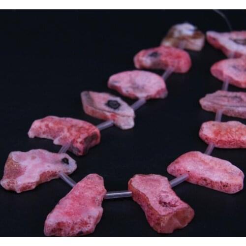 15.5"/strand Top Drilled Pink Natural Agates Quartz Geode Druzy Freeform Slab Nugget Beads,Raw Roug Drusy Slice Pendant Jewelry