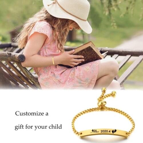 Engraved Custom ID Baby Bracelet for Kids Children Girl Boy Personalized Name Adjustable Mom To Daughter Son Birthday Gift