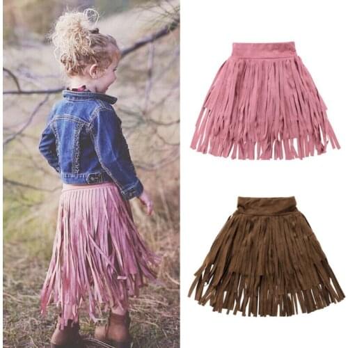 Novelty Summer Kids Baby Girl Tassel Princess Faux-leather Velvet Party Skirt Long Casual Sundress