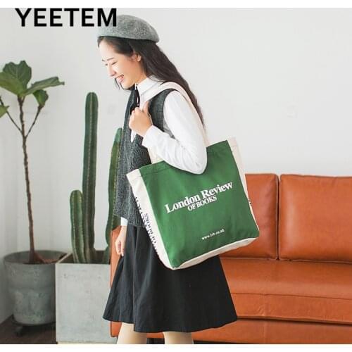 Cotton Fabric Shoulder Bag London Letters Print Handbag Tote For Girls Women Canvas Bag Large Capacity Shopping Books Bags