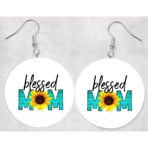 Blessed Mom Sunflower Earrings Wholesale Faux Leather Teardrop Earrings Bulk