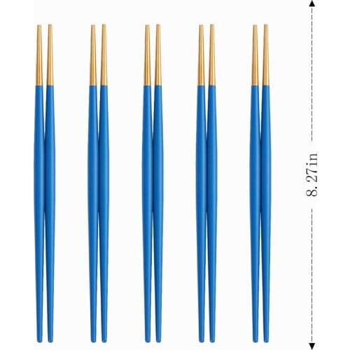 Blue Gold 5 Pairs Chinese Chopsticks Japanese Korean Style Sushi Sticks Noodles Fast Food Tableware Reusable Metal Chopsticks