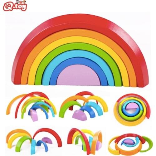 Creative Rainbow Building Blocks Montessori toy wooden Educational Toy 7Pcs Rainbow Blocks Geometric Building rainbow Blocks