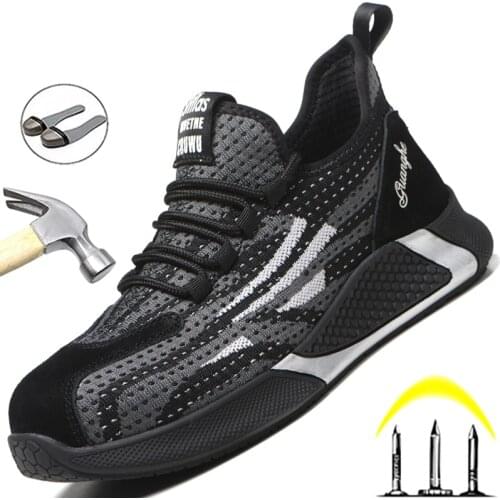 Work Sneakers Male Shoes Adult Safety Shoes Men Steel Toe Shoes Puncture-Proof Work Shoes Anti-smash Safety Footwear Man