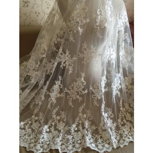 Fabulous Sequined Alencon Lace Trim Luxury Ivory Wedding Lace Embroidered Retro Tulle Lace 53.5 Inches Wide 1 Yard
