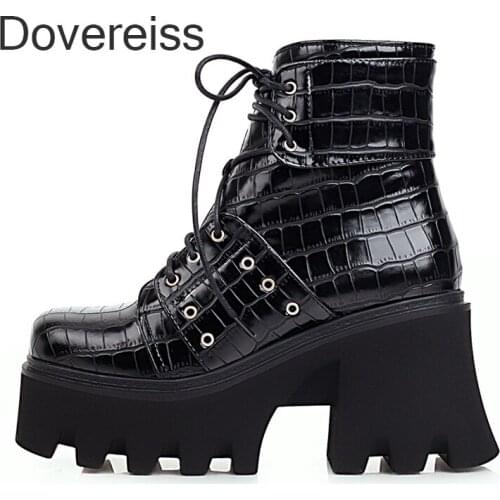 Doveeiss Fashion Winter New Sexy Elegant New Waterproof Square Toe Chunky Heels Goth Punk Ankle Boots 41 42 43 44