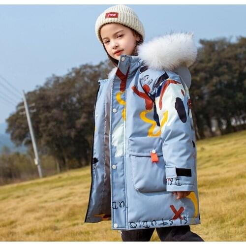 -30degree Fashion Childrens Down Jacket Warm Waterproof Girl Down Parkas Coat Fur Kid Teenager Thickening Outerwear For Winter