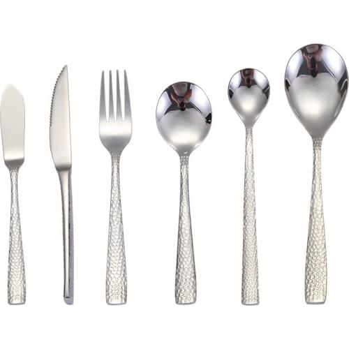 Hammered Silverware Stainless Steel Cutlery Set Dinnerware Knife Fork Spoon Set Dishwasher Safe