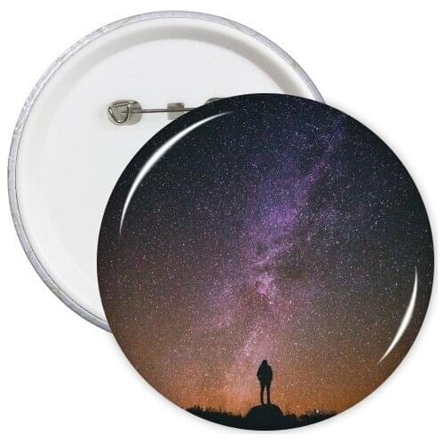 Night Sky Stars Milky Way Silhouette Round Pins Badge Button Clothing Decoration Gift 5pcs