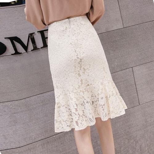 2020 New Summer Skirt Womens Fishtail Skirt white High Waist Lace Skirt Ruffled Hip Skirt Wild Midi Skirt Jupe Femme G1929