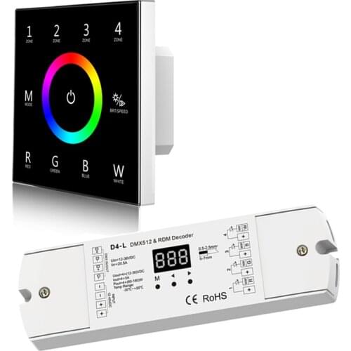 New Led DMX Master Controller 86mm Type Wall Mount Touch Panel And 5A 4 Channel DMX512 Decoder 120V-240V Rgbw RGB Strip Dimmer
