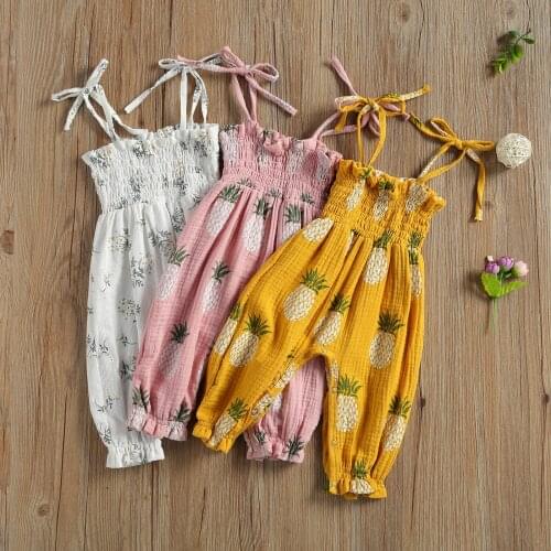Newborn Baby Girls Clothes Pineapple/Floral Print Romper Jumpsuits Sleeveless Lace-up Jumpsuit for Kids Girls