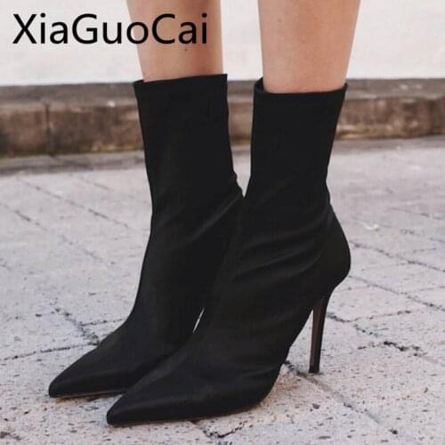 American and Europe Fall Boots High Quality Platform Womens Boots mid-calf Cotton Fabric Female Autumn High Heels Boots
