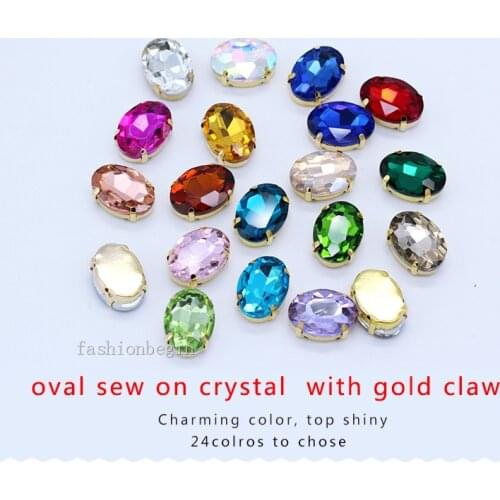 All-size Oval 24-colors sewing glass stone sew on crystal rhinestone jewel button Needlework beads Clothing accessories supplier