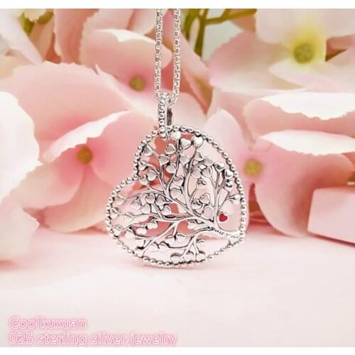 Valentines Day Original 925 Sterling Silver Tree of Love Necklace, Mixed Enamel Necklace & Pendant For Women Jewelry