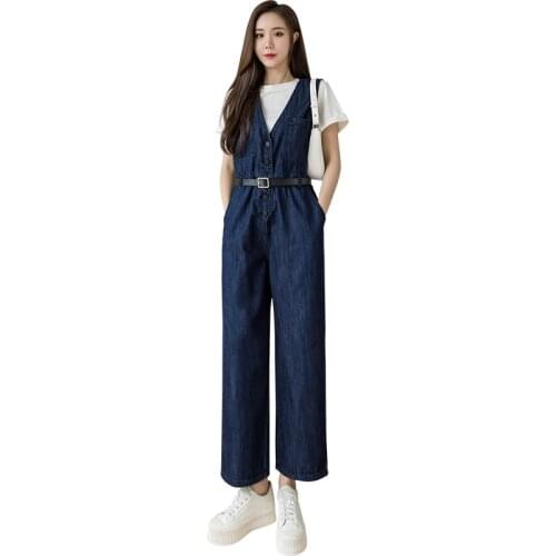 Casual jumpsuit 2021 summer fashionable overalls high waist loose denim wide leg jumpsuit Korean fashion womens clothing