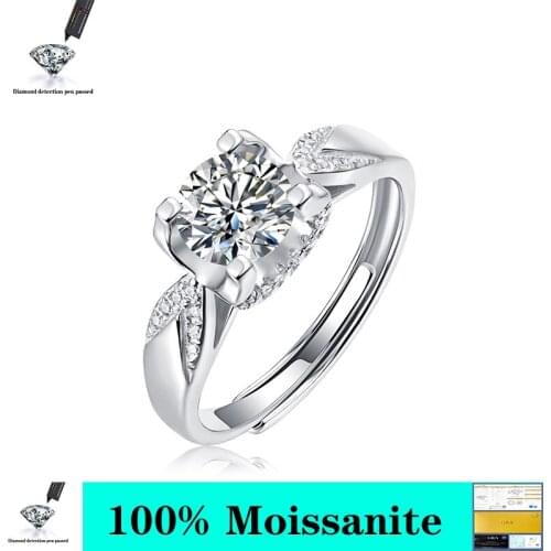 Real 925 Sterling Silver 1ct VVS1 D Color Moissanite Bridal Wedding Party Woman Moissanite Ring Adjustable Ring