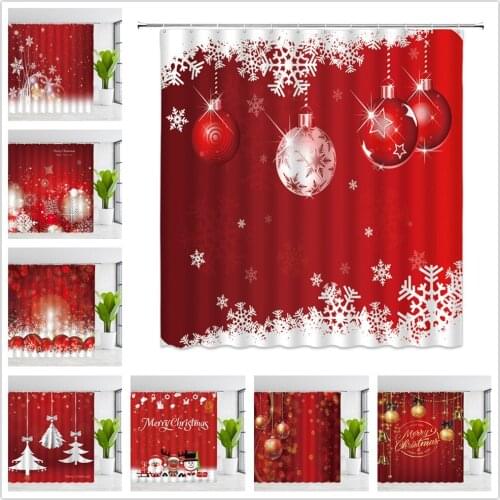 Christmas Shower Curtains Rope Ball Snowflake Red Festive Holiday Cartoon Dream Dot Xmas Themed Kids Bath Decor Cloth Curtain