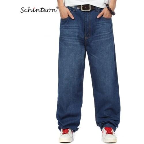 Schinteon Big Size Men Demin Pants Baggy Loose Casual Straight CowboyTrousers Hip Hop Fashion Streetwear 46 48