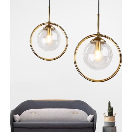 Modern Metal Glass Globe Ball Pendant Light Nordic Simple Round Hanging Lamp Fixture For Bedroom Living Room Cafe Bar Restaurant