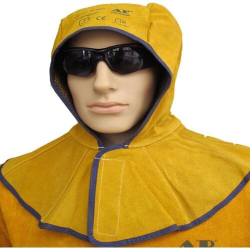 Welding Helmet with Neck Shoulder Drape Cowhide Safety Leather Hood Protector for Welder