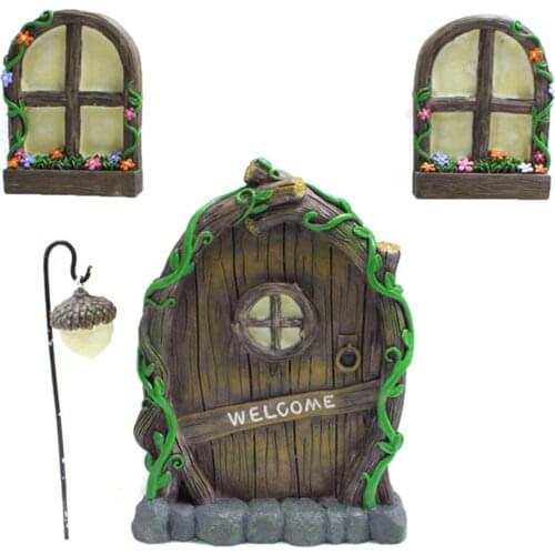 Luminous Miniature Fairy Gnome Window Door Elf Home For Yard Art Garden Sculpture Statues Decor Outdoor Fairy Garden Decoration