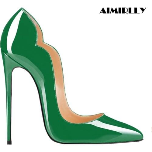 Womens Shoes Pointed Toe High Heels Curved Sexy Pumps Stilettos Autumn Spring Party Clubwear Shoe Patent Leather Slip On