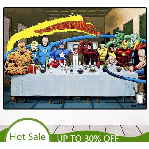 Funny Anime Marvel Superheroes The Last Supper Posters And Print Avengers Atop A Skyscraper Canvas Painting Picture Home Decor