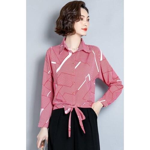 Womens Spring Autumn Style Chiffon Blouses Shirts Womens Turn-down Collar Button Striped Long Sleeve Casual Tops SP590